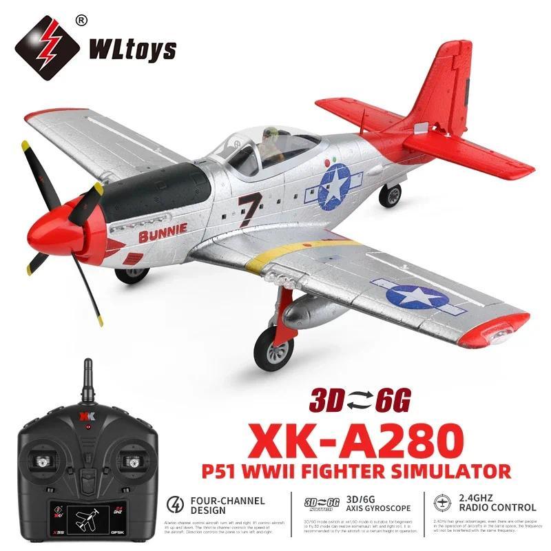 WLtoys XK A280 RC Plane 2.4G 4 3D6G Mode Aircraft P51 Fighter Simulator with LED Searlight RC Airpla