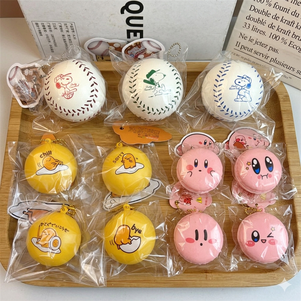 Gantungan Kunci Squishy Keychain Squishy Character Kirby Gudetama Snoopy Tennis Macaroon Squishy Slo