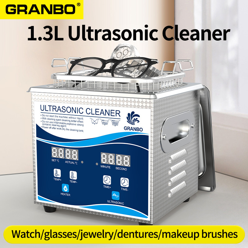 Pencuci Perhiasan Ultrasonik 1.3L 120W Digital Degas dengan Pemanas, Mesin Cuci Ultrasonik untuk Sel
