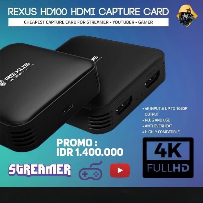 Rexus HDMI 4K Game Capture Card Stream and Record HD100