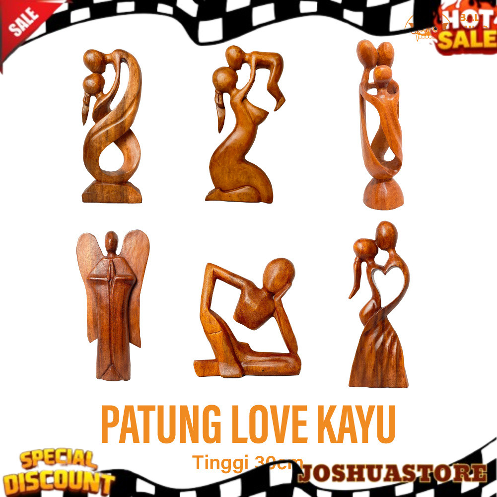 Patung Abstrak Love 30 cm - Patung Abstrak Bali - Patung cinta - Patung Kiss - Patung Kayu - Pajanga