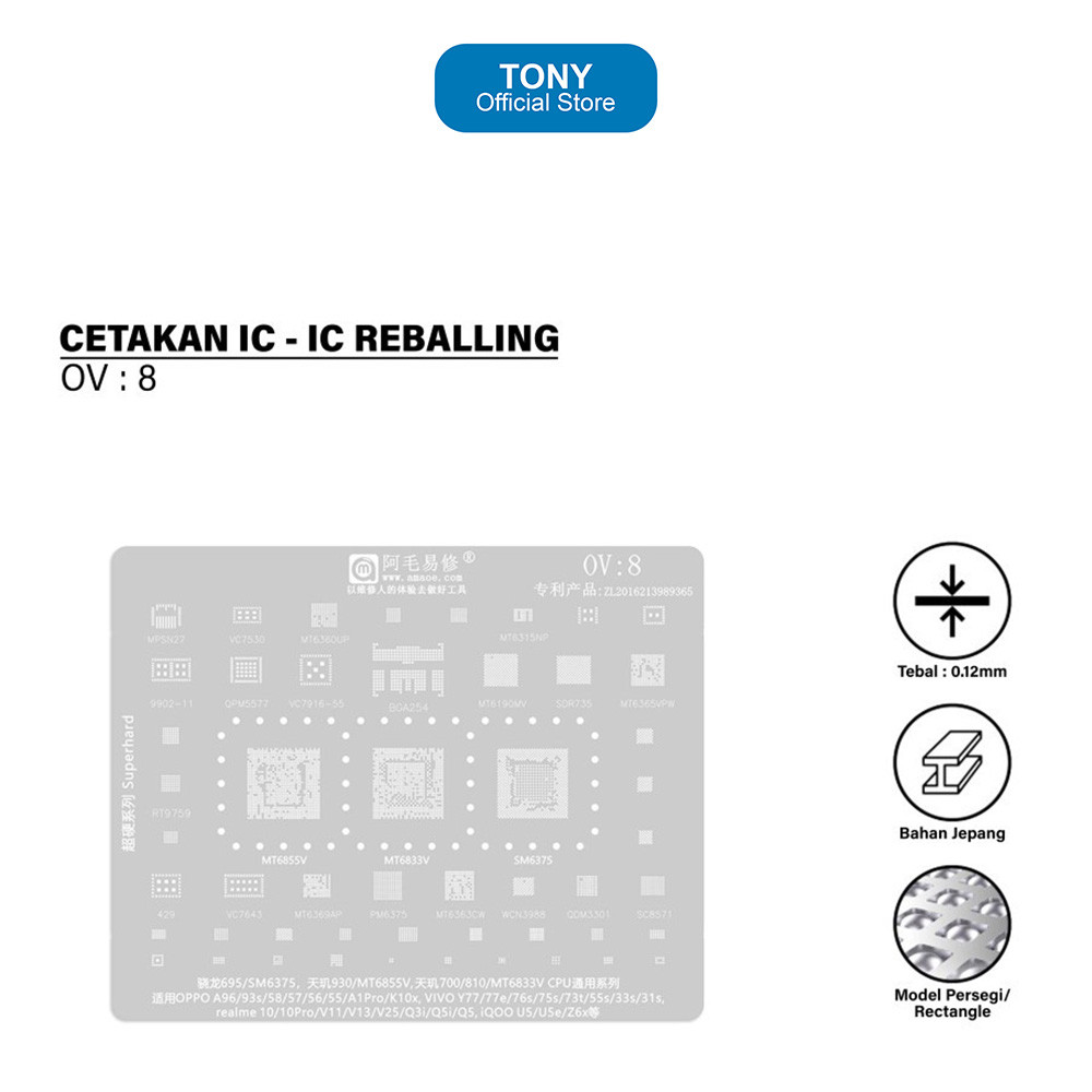 Stensil IC AMAOE OV 8 - Snapdragon 695 SM6375 MTK MT6855V CPU Reballing - OV 8