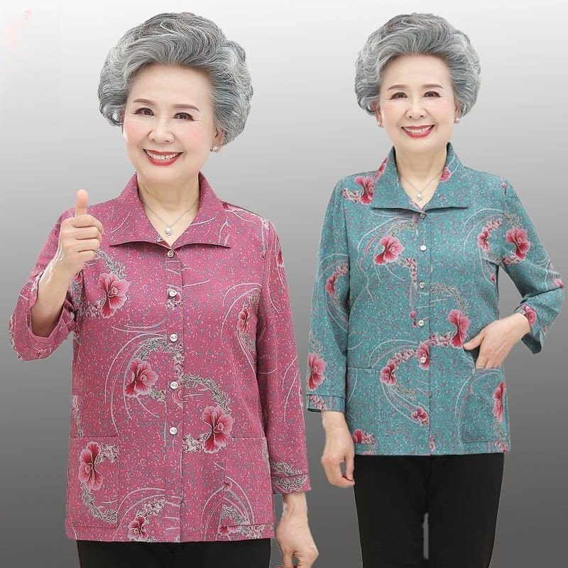 Set Baju Lansia Wanita Musim Panas Lengan Tiga Perempat Katun Warna Polos Usia 60 70 Tahun