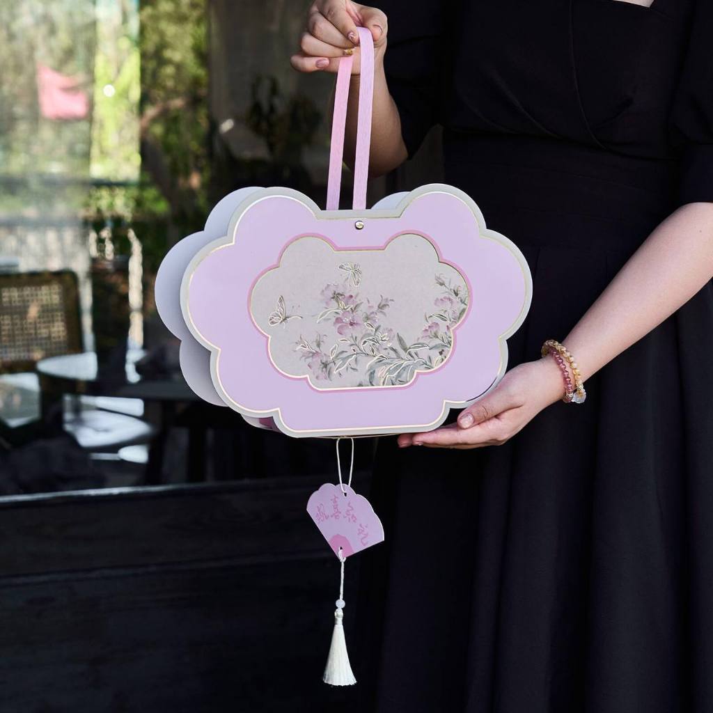 1Set Box Hampers MoonCake/ Kotak Mooncake Ungu/ Box Bening Mooncake Edisi Motif Bunga