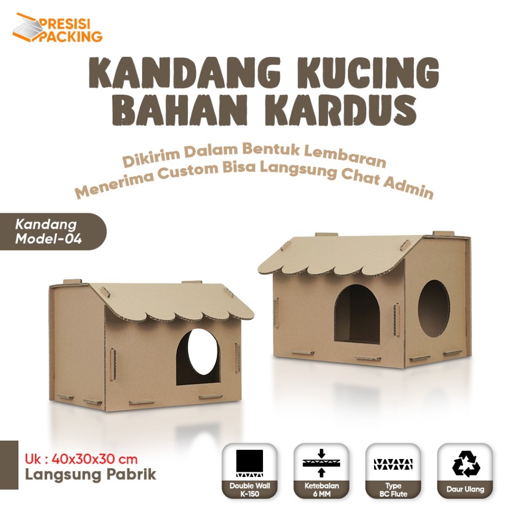 Rumah Kucing bahan kardus untuk mainan hewan peliharaanPremium P-02 Bahan Kardus 6mm Ukuran 40x30x30