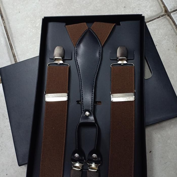 Suspender Pria Suspender Polos Kaki 4 UK 3,5 Suspender Lux-Coklat terlaris
