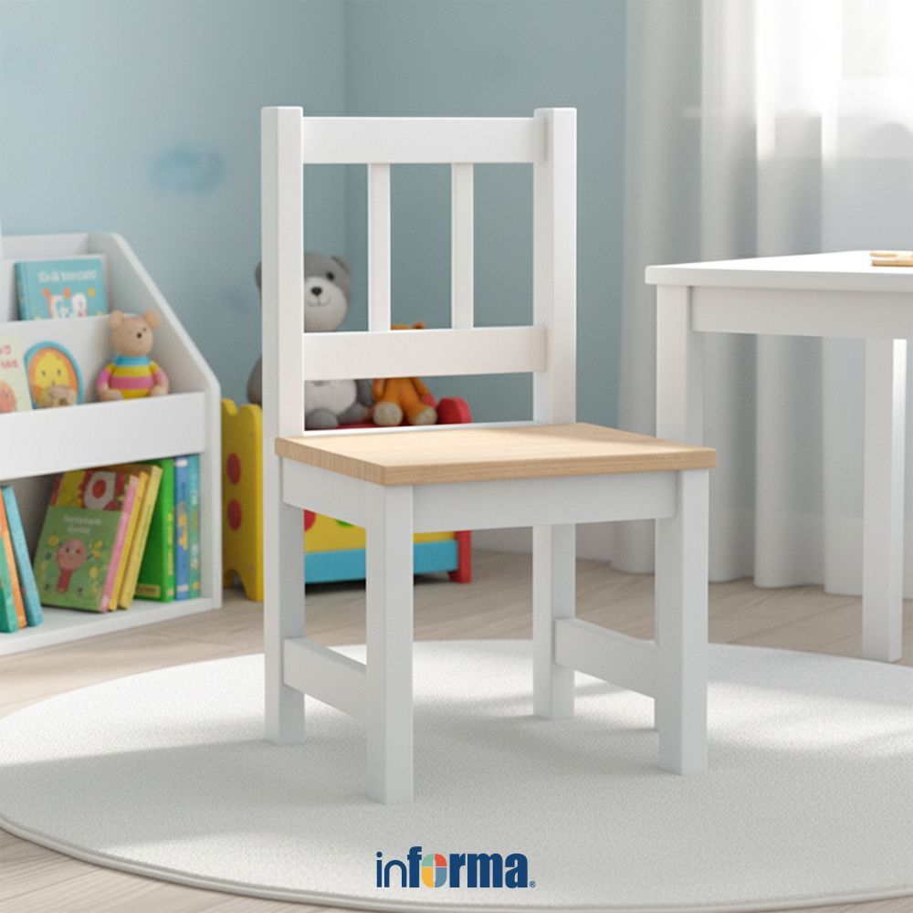 Informa Set 2 Pcs Diego Kursi Anak - Putih/Cokelat Kids Chairs Kids Study Chair Furniture Indoor Kam