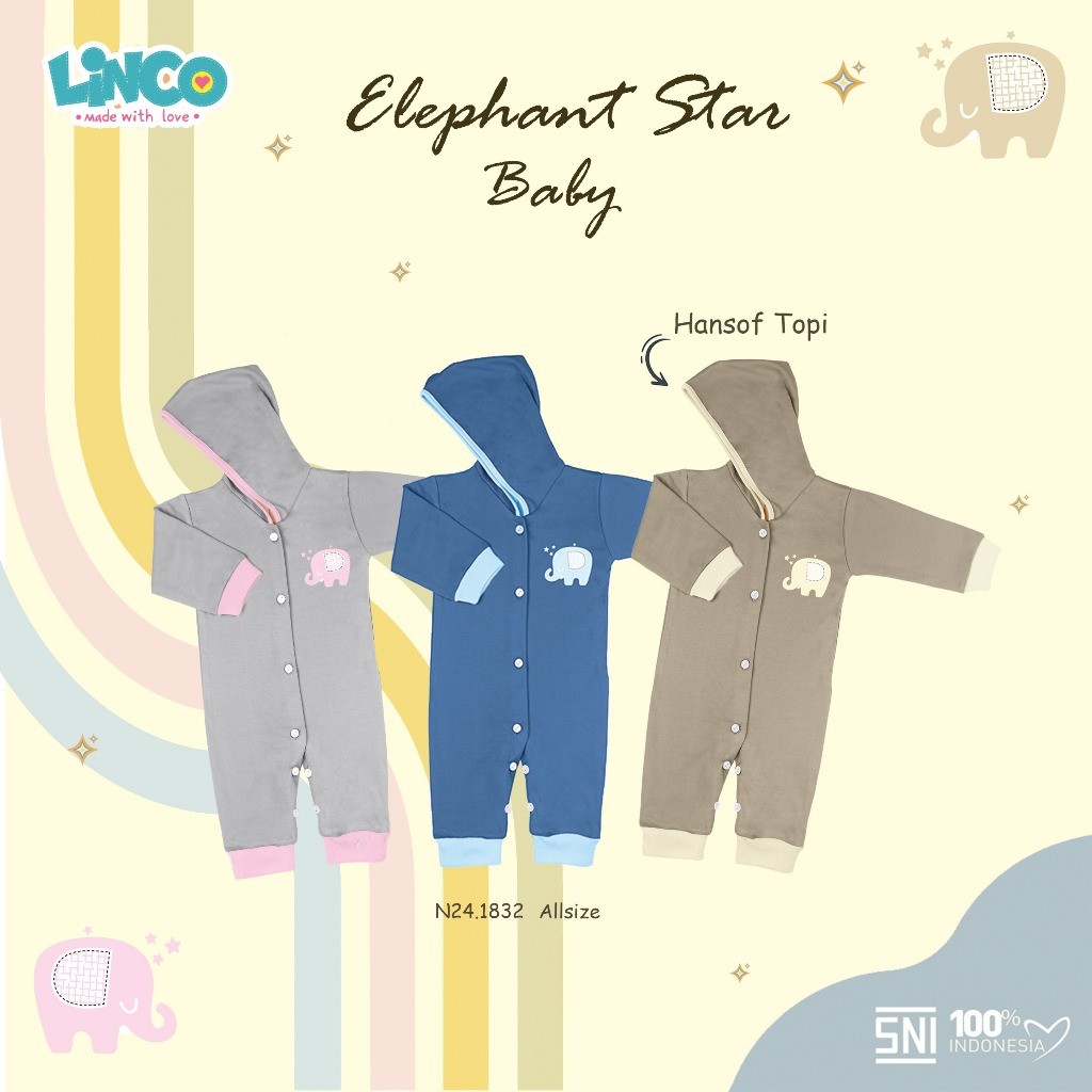 LINCO Hansop Bayi Newborn + Topi | Baju Bayi Sleepsuit Lengan Panjang Lembut & Nyaman