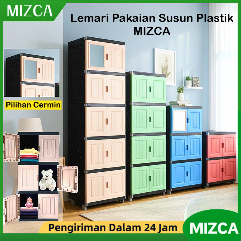 MIZCA Lemari Pakaian Plastik MIZCA Classic Lemari Susun Cermin Lemari Plastik Rak Baju Serbaguna