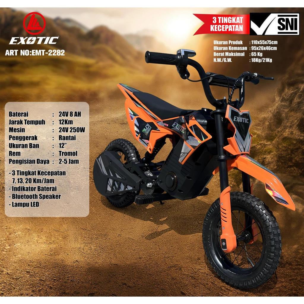 Mainan Motor Aki Anak Exotic Mini Trail EMT-2282 Power Motor 250W Battery SLA 24V 8Ah