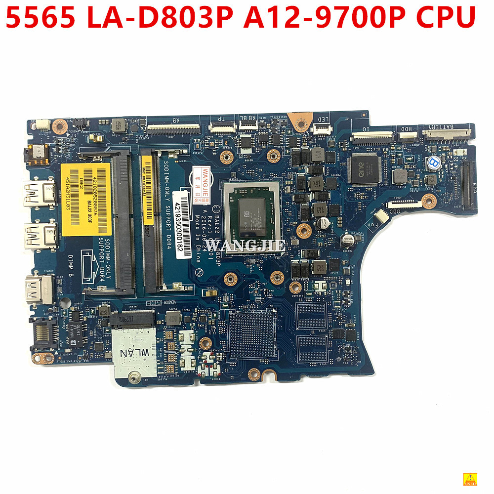 CN-0N7GMF 0N7GMF N7GMF For Dell piron 5565 Laptop Motherboard BAL22 LA-D803P Mainboard A12-9700P CPU