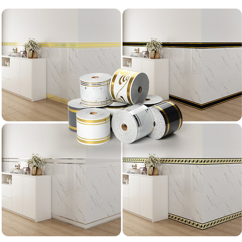 Stiker Lis Dinding Motif Keramik 10cm x 5m PVC/Foam Anti Air&Lembab untuk Dekorasi Kamar Mandi/Dapur