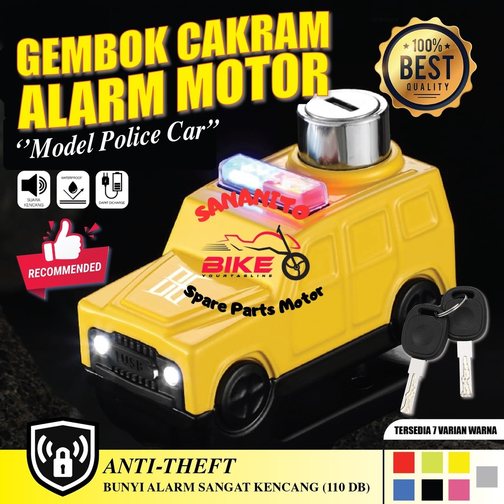 Gembok Cakram Alarm Motor Model Police Car / Kunci Gembok Cakram Alarm Motor