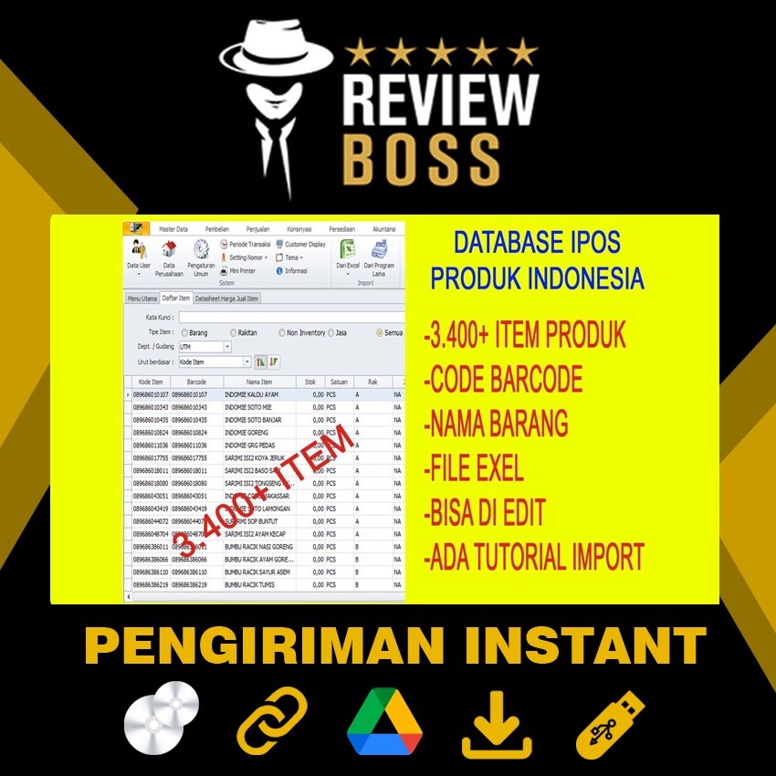 BUNDLE 3400 FILE DATA IMPORT DATABASE IPOS 4 5 PRODUK INDONESIA ITEM PRODUK CODE BARCODE NAMA BARANG