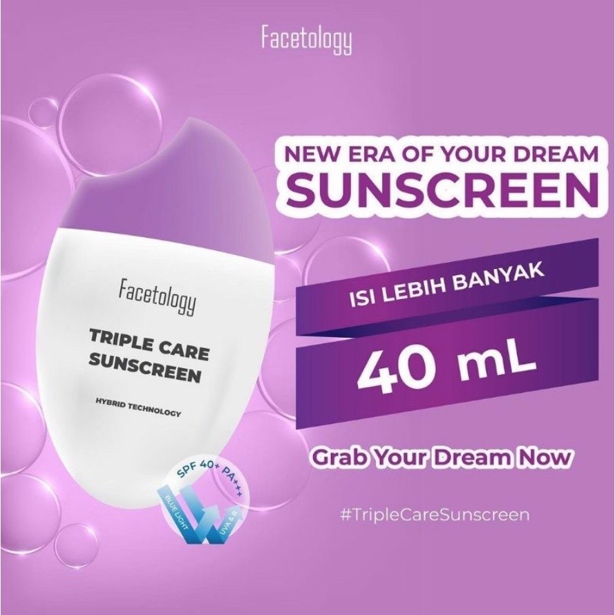 Facetology Triple Care Sunscreen 40ML & 100ML Hybrid UV Filters Double Brightening Agents and Calmin
