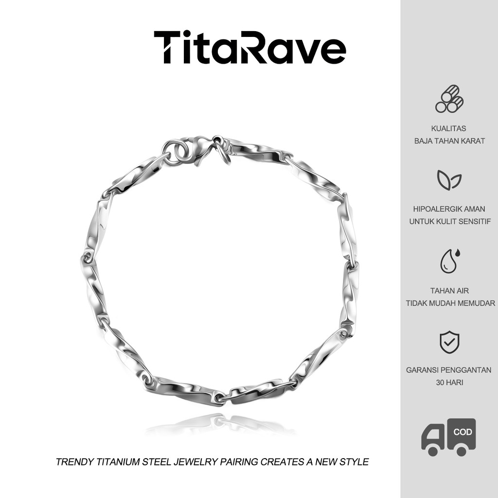 TitaRave Gelang Perak Tren Pria Wanita Titanium Baja Minimalis Unik Punk Gaya Gelang Tangan Pasangan