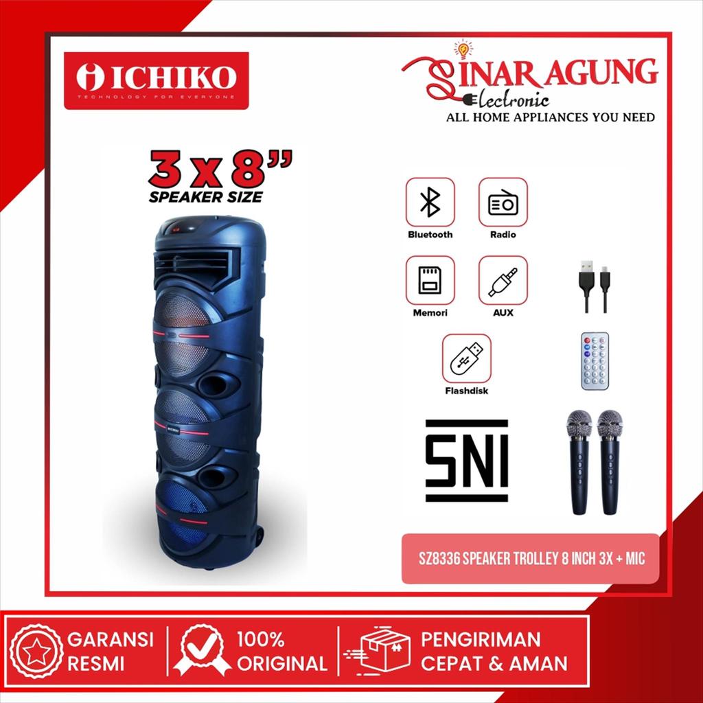 ICHIKO SZ-8336 SPEAKER TROLLEY 3X8 INCH WOOFER BLUETOOTH - ORI