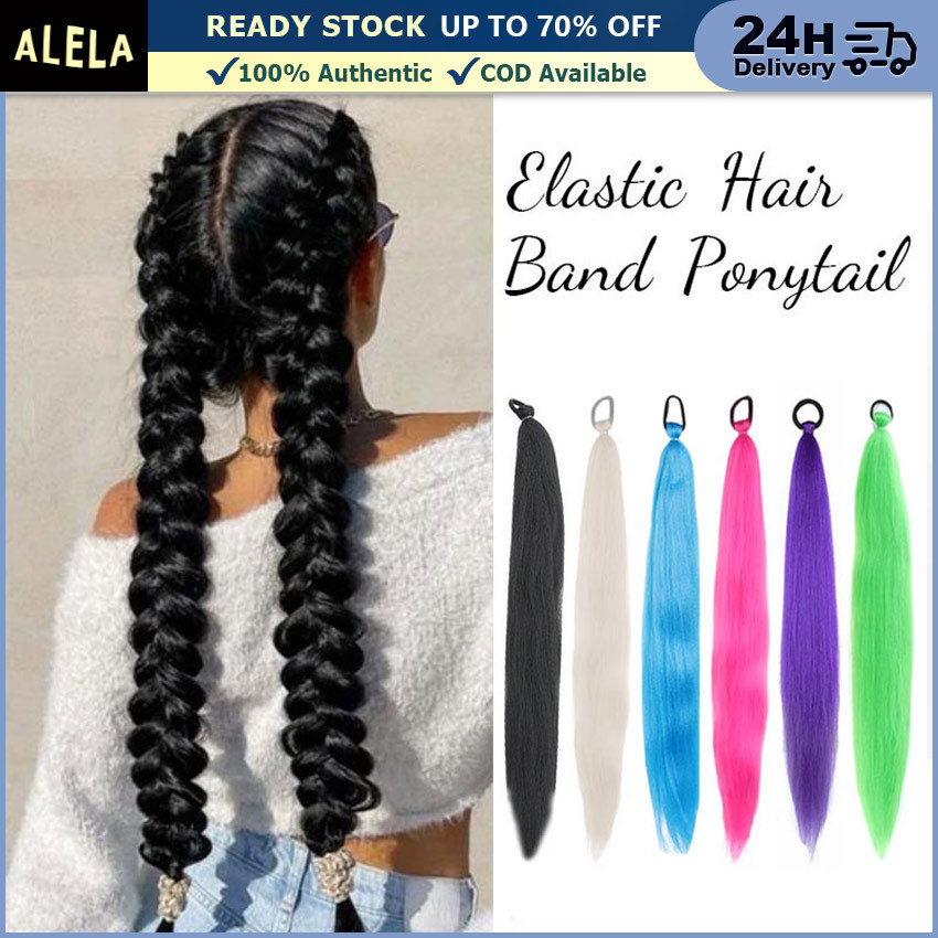 65cm Wig Kepang Rambut Palsu Warna Warni Hair Extension Wanita Highlight Wig Biru Pink Ungu