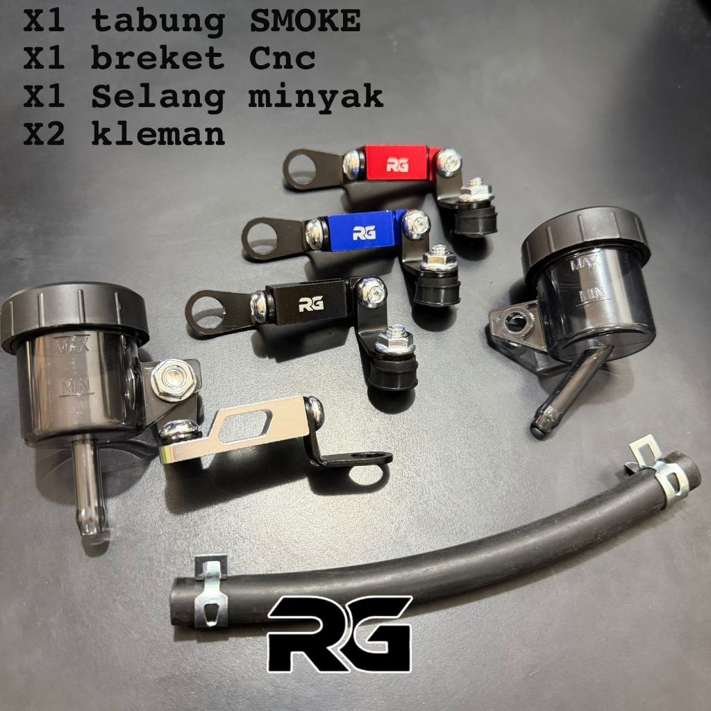 TABUNG MINYAK BOTOL MASTER REM DEPAN BELAKANG TABUNG KECIL BENGKOK DAN LURUS SMOKE SET BAUT + BREKET