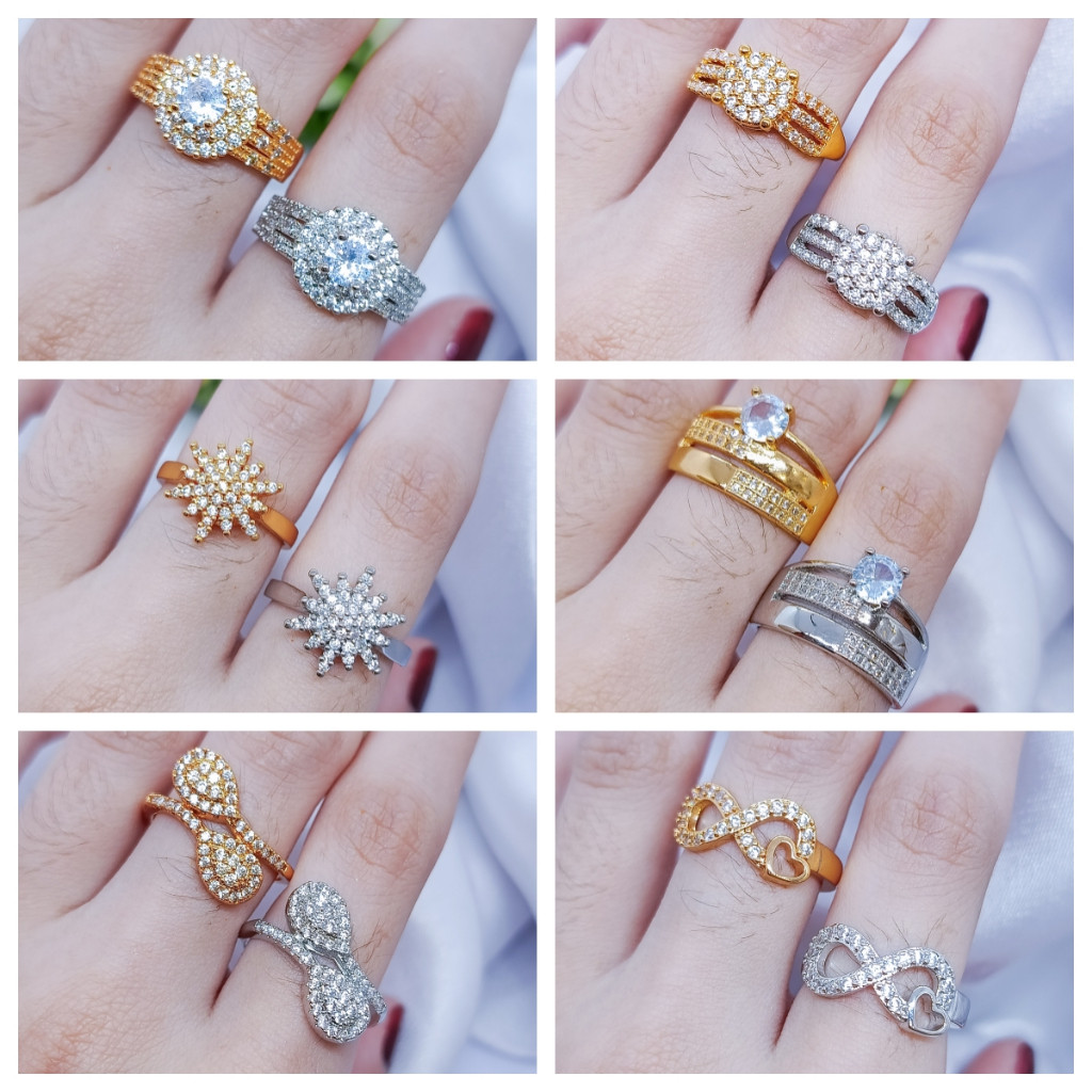 Cincin Berlapis Emas 24k Gold Zirkon Wanita Rings Anti Karat Asli Emas Couple Dewasa Dan Luntur Loga