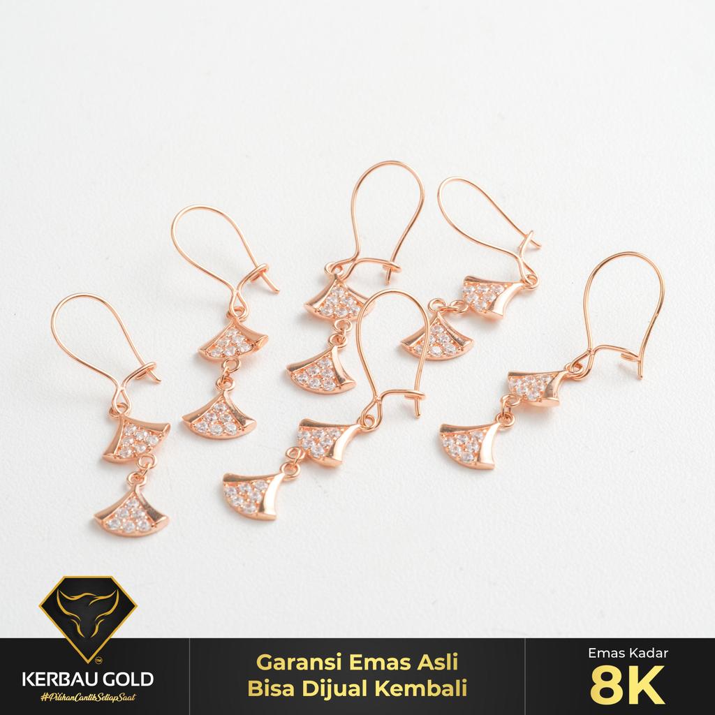 [Kerbau Gold] Anting Klip Emas Diva Zirconia 8K - Emas Asli 100%
