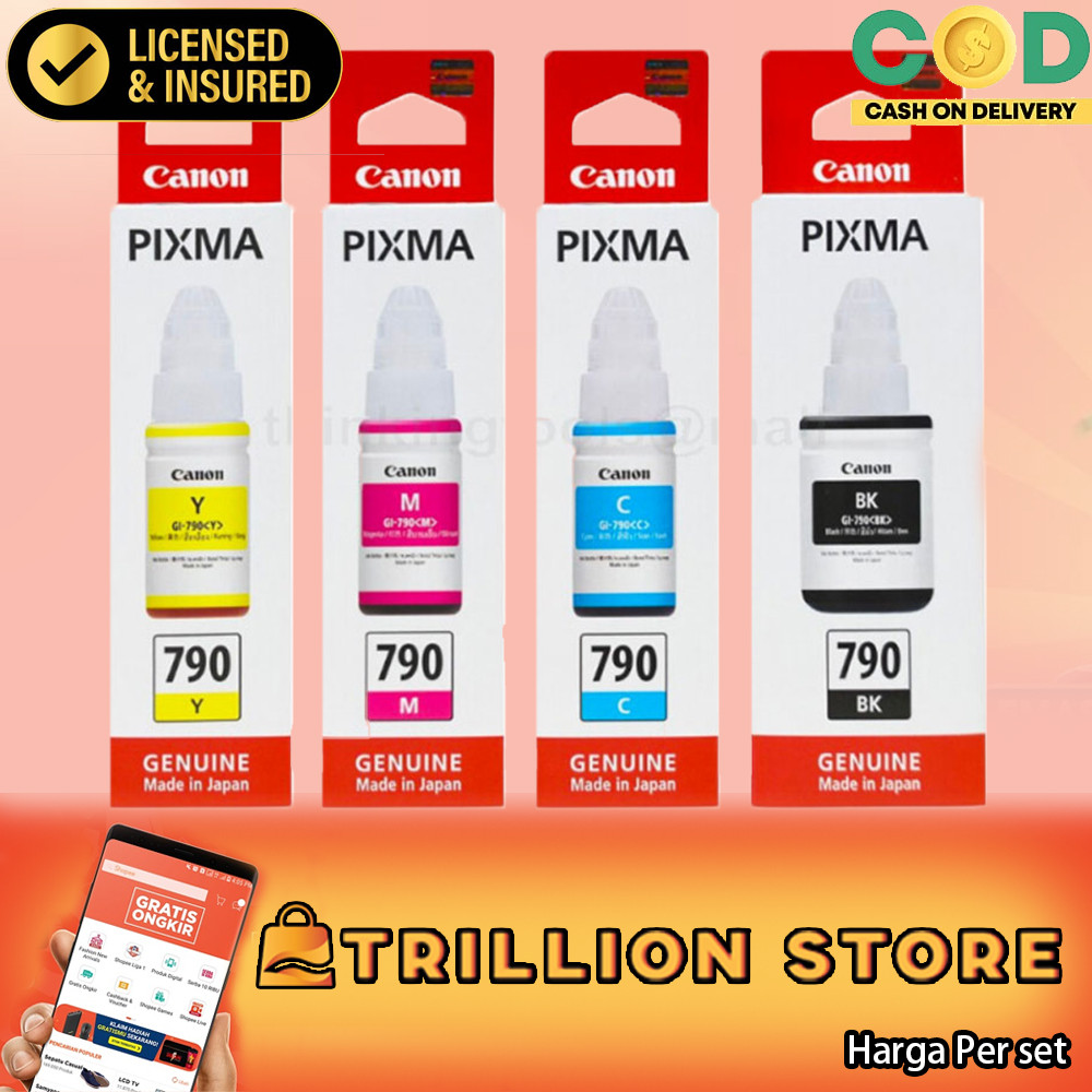 Canon Pixma Gi 790 Satu Set Tinta Printer G1000 G2000 G3000 G4000 G1010 G2010 Original Kenon Kanon C