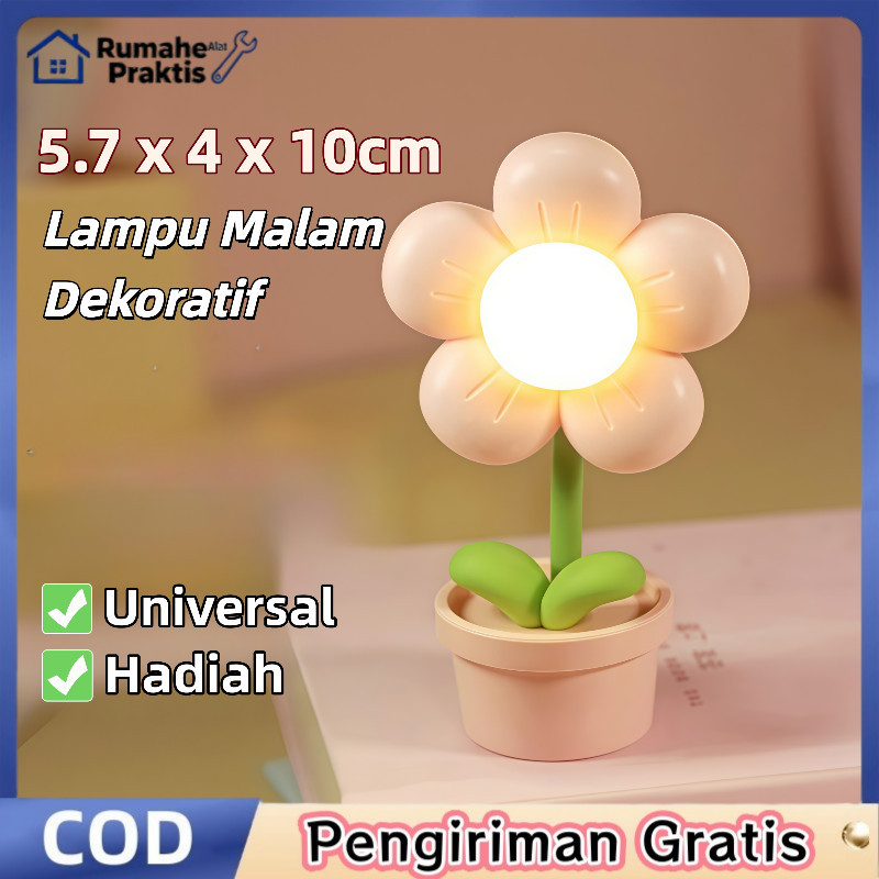 Lampu Tidur LED Lampu Lampu Malam Kamar Tidur Pot Bunga Lucu Lampu Lampu Tidur Dekoratif Bunga