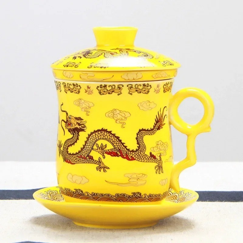 Chinese Dragon Ceramic Filter Tea Cup Personal Office Business Water Cup Ceramic Tea Cup With Lid Fi