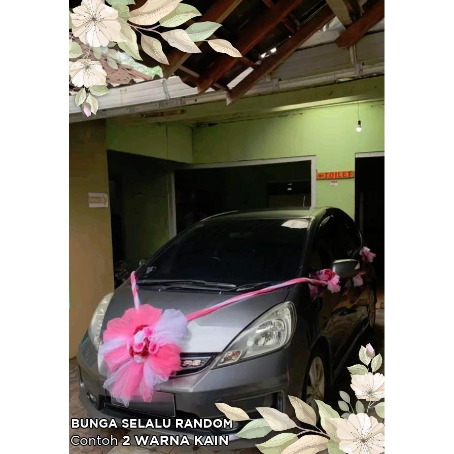 Dekorasi Kap Mobil Pengantin Pernikahan Car Tile Karangan Bunga Murah - Putih/Pink, 1 Warna Kain