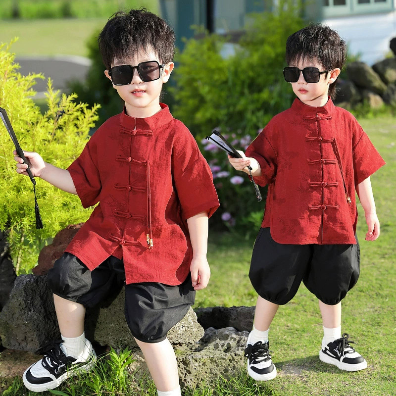 Setelan Imlek Anak Laki Laki 3 - 10 tahun Baju CNY Cheongsam Qipao Anak WULEI
