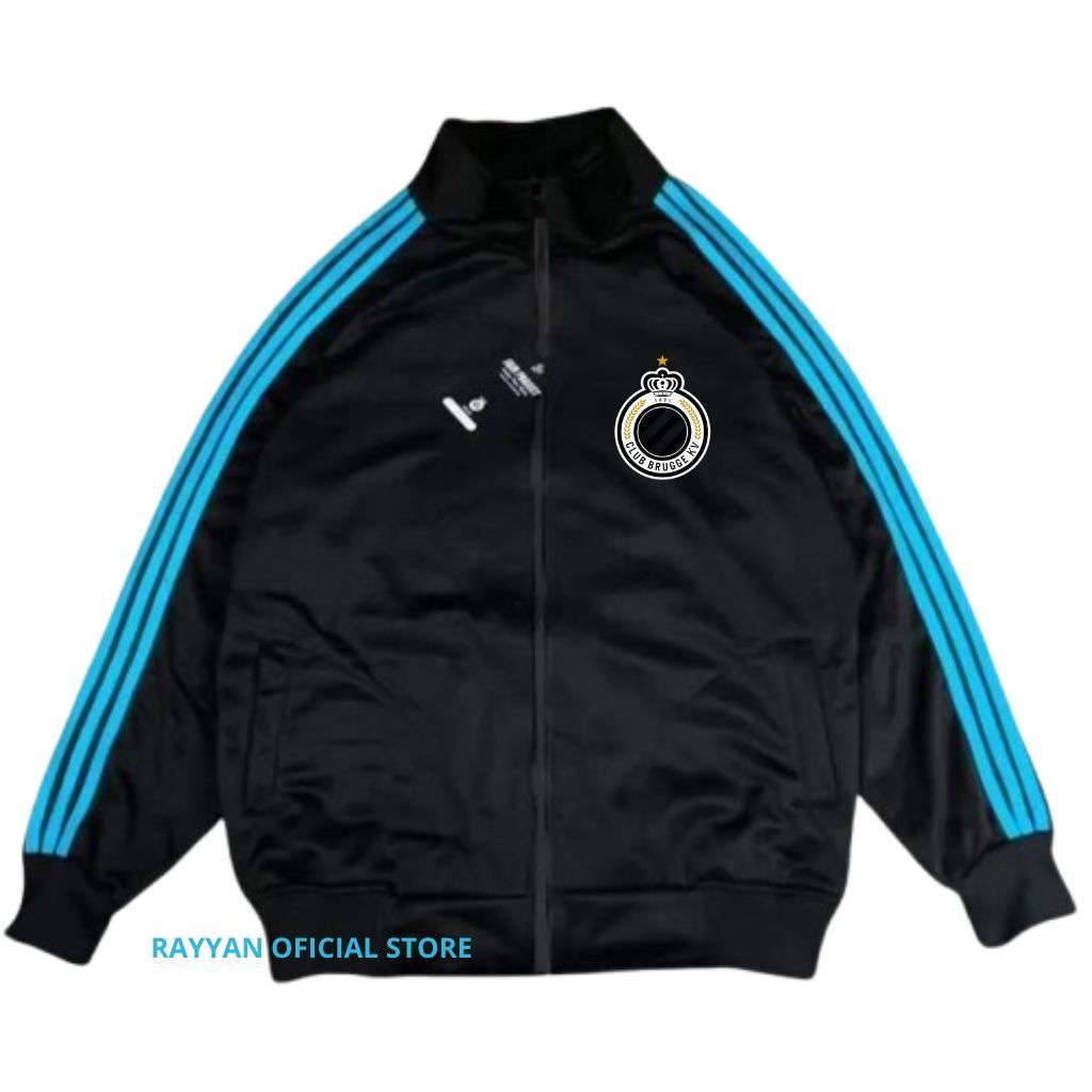 Club Brugge Jacket Tracktop Unisex Footbal Club Top Eropa / Dunia Warna Hitam Motif List Tangan Biru
