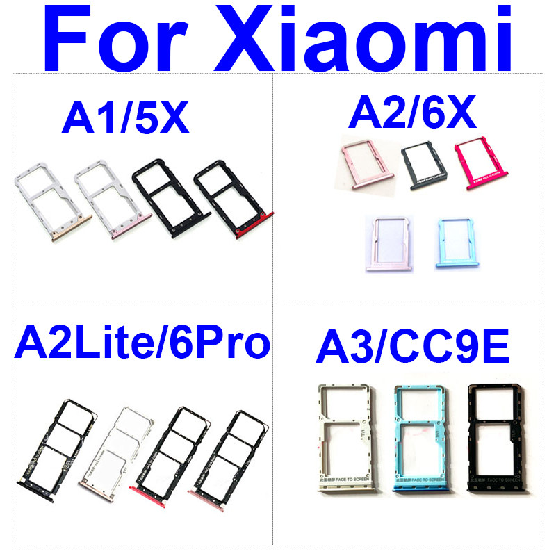 Sim Card Tray Holder For Xiaomi Mi A1 A2 Lite A3 5X 6X CC9e Redmi 6 Pro Sim Card Reader Slot Adapter