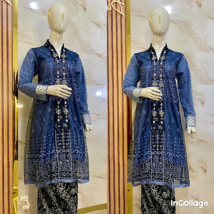 Kebaya Kartini Tulle Kombinasi Hitam/Kebaya Kartini/Kebaya Modern/Kebaya Terbaru - Denim, Atasan saj