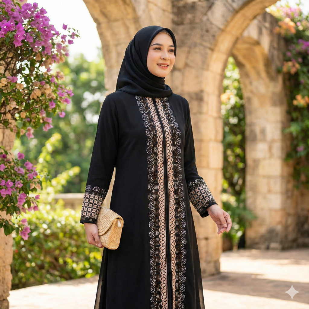 Abaya Hitam Premium Bordir Payet Elegan Muslimah-3