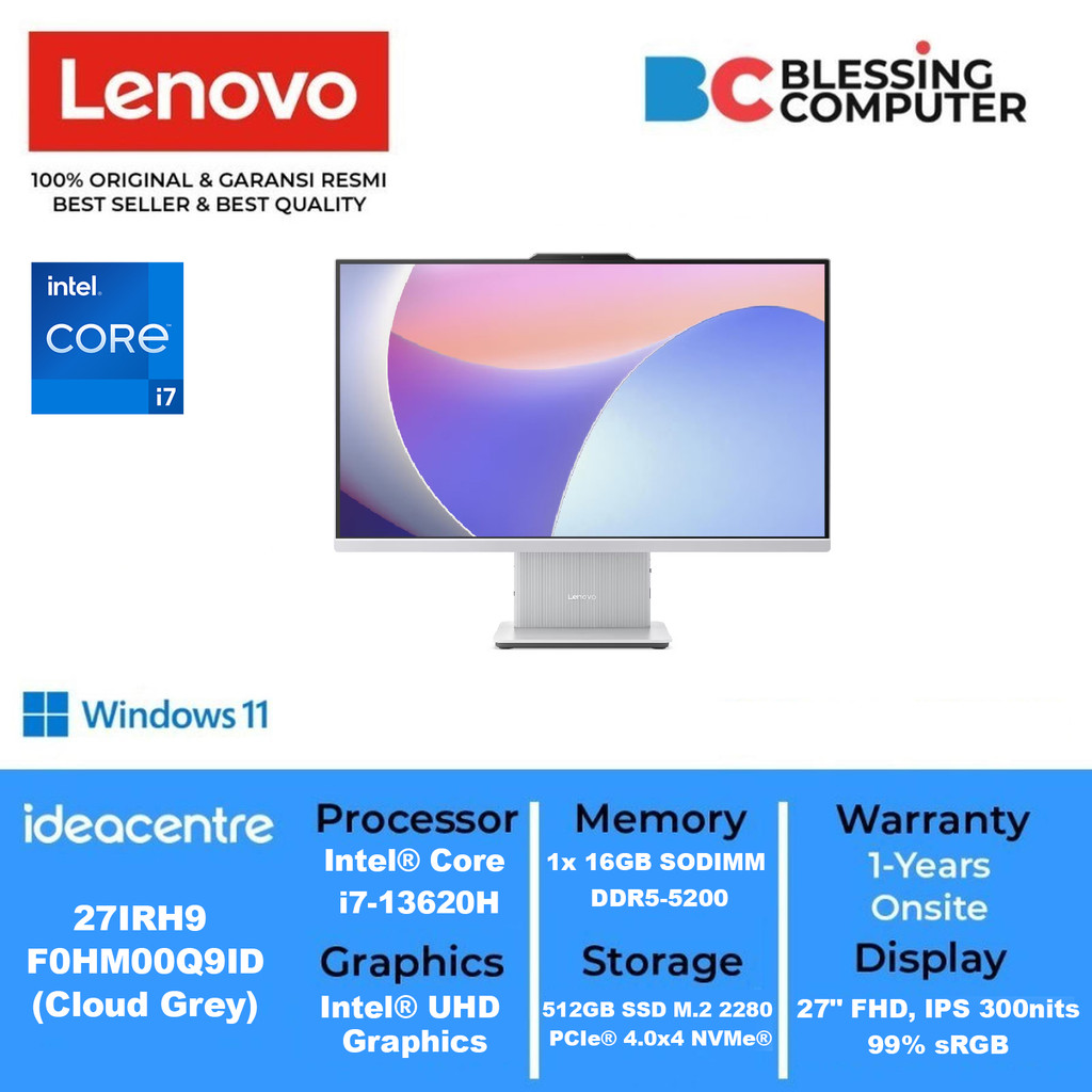 AIO LENOVO IdeaCentre 27IRH9 F0HM00Q9ID Core i7 13620H 16GB 512GB W11 OHS M365 Cloud Grey