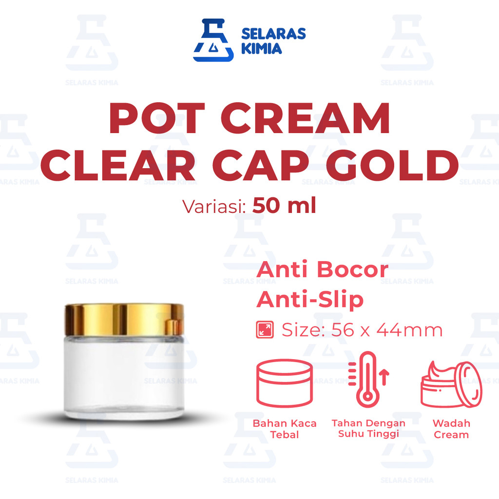 Botol Pot Cream cap gold Kaca Clear 50ML / Jar Kaca Tutup gold Clear 50ML / Boto Pot Cream Bening Tu