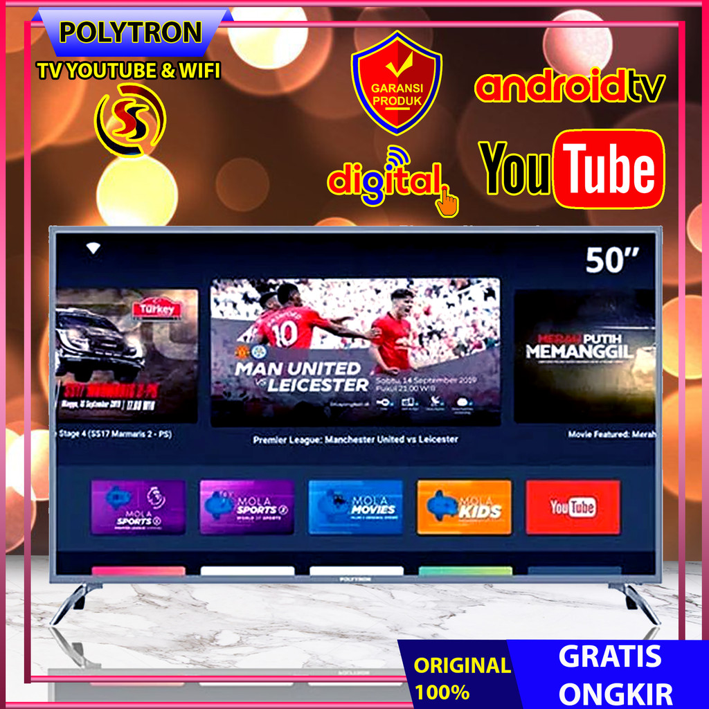 TV ANDROID TV DIGITAL TV LED POLYTRON 50" 50AS8858 50 INCH USB MOVIE HD HDMI SMART TV