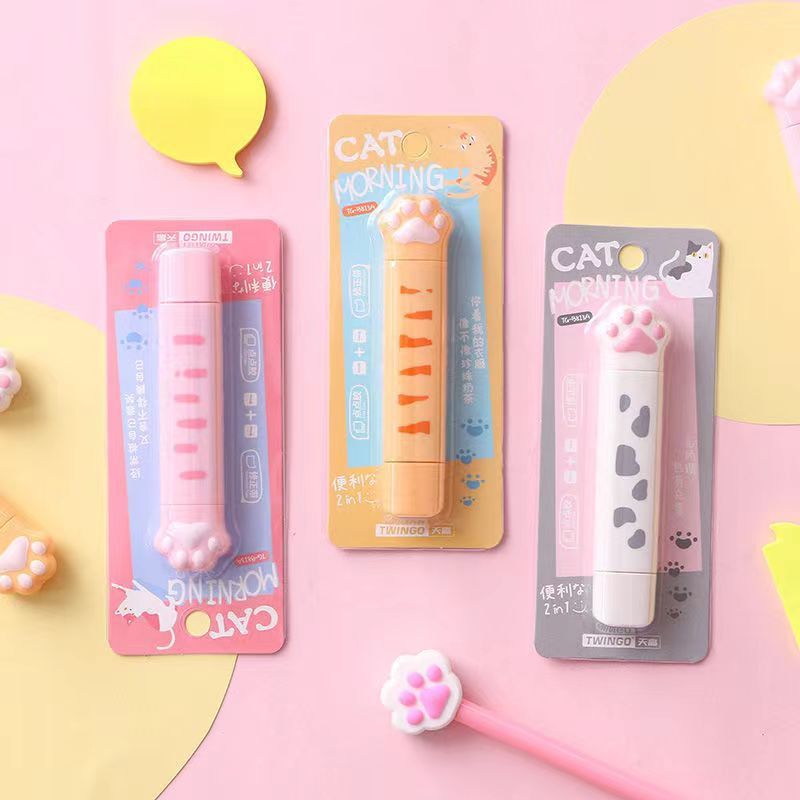 Cute Cat Claw Correction with Gift Dot Glue Handbook Paste Tape Student Correction Double Sided Tape