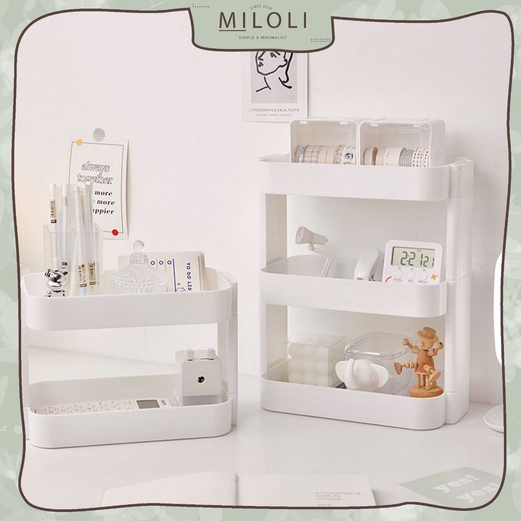 [MILOLI] Rak Desktop Multi-layer Rak Penyimpanan Aesthetic Korean Style Rak Putih Tingkat Rak Meja B