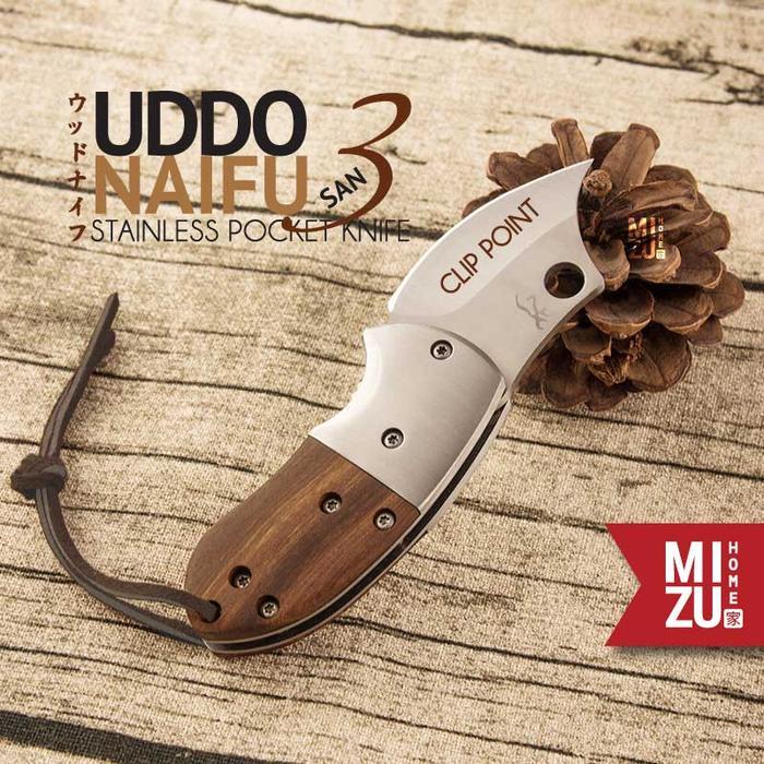 MIZU UDDONAIFU-SAN Stainless Pocket Knife Pisau Saku Lipat BROWNING - CLIP POINT