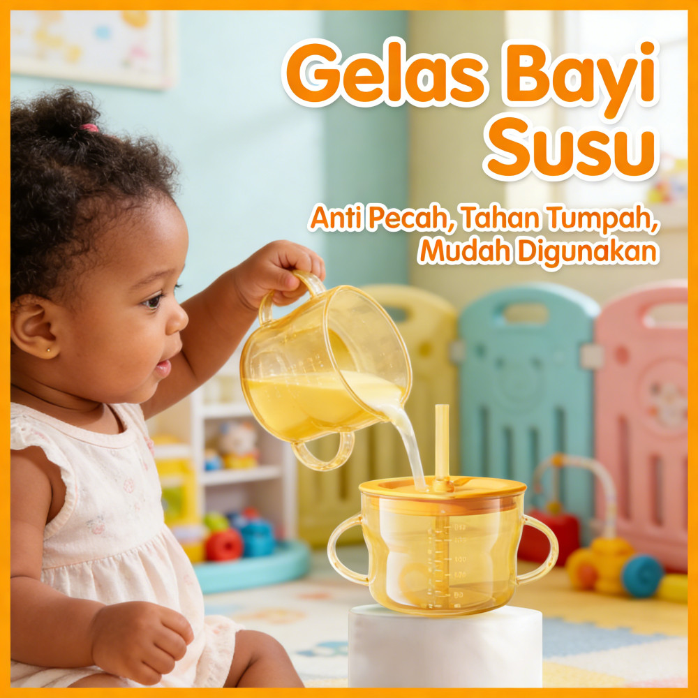 Anti Tumpah Bayi - Cangkir Minum Baby - Gelas Sedotan Straw Training - Gelas Anti Pecah Anak
