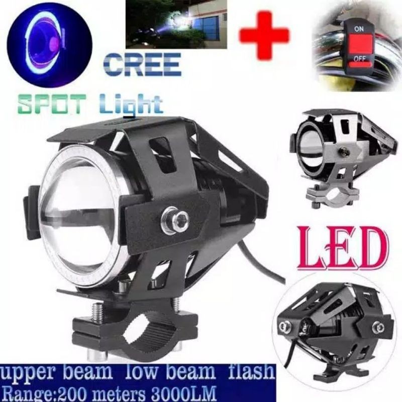 NEW LAMPU TEMBAK LED U7 BESAR CREE 4D LENSA TRANSF0RMER SINAR PROJIE HID PLUS SAKLAR ON OFF STANG TE