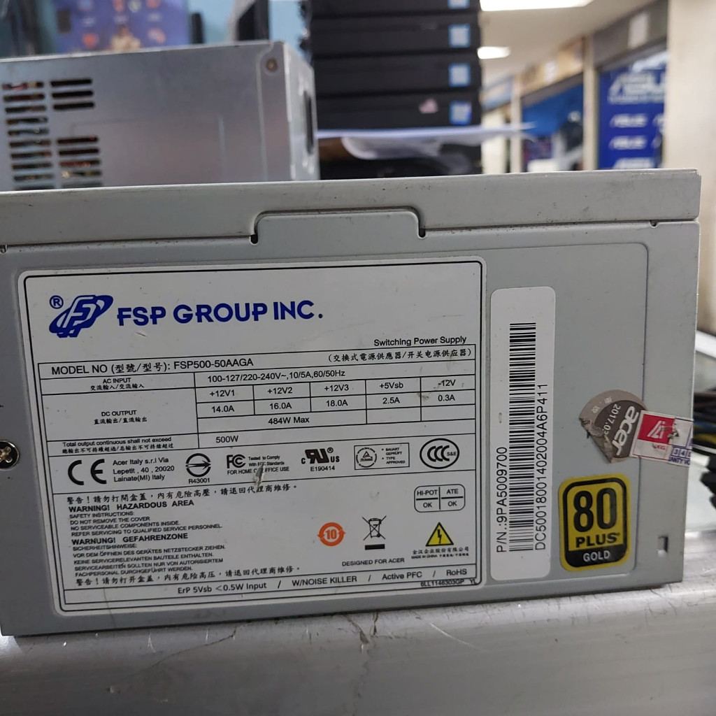 Jual psu pure power supply fsp 500watt 12pin FSP500-50AAGA cabutan pc branded cpu builtup gold 80+ m