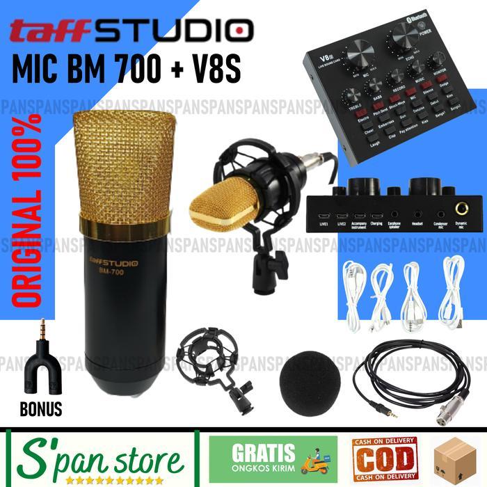 Paket Mic Bm700 Soundcard V8 Original Taffware Termurah - Mixer V8S