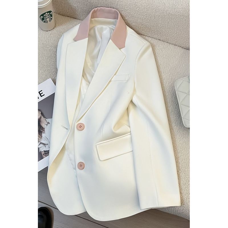 [Dia raja] Jaket jas kasual blok warna putih untuk wanita versi Korea kelas atas desain fesyen