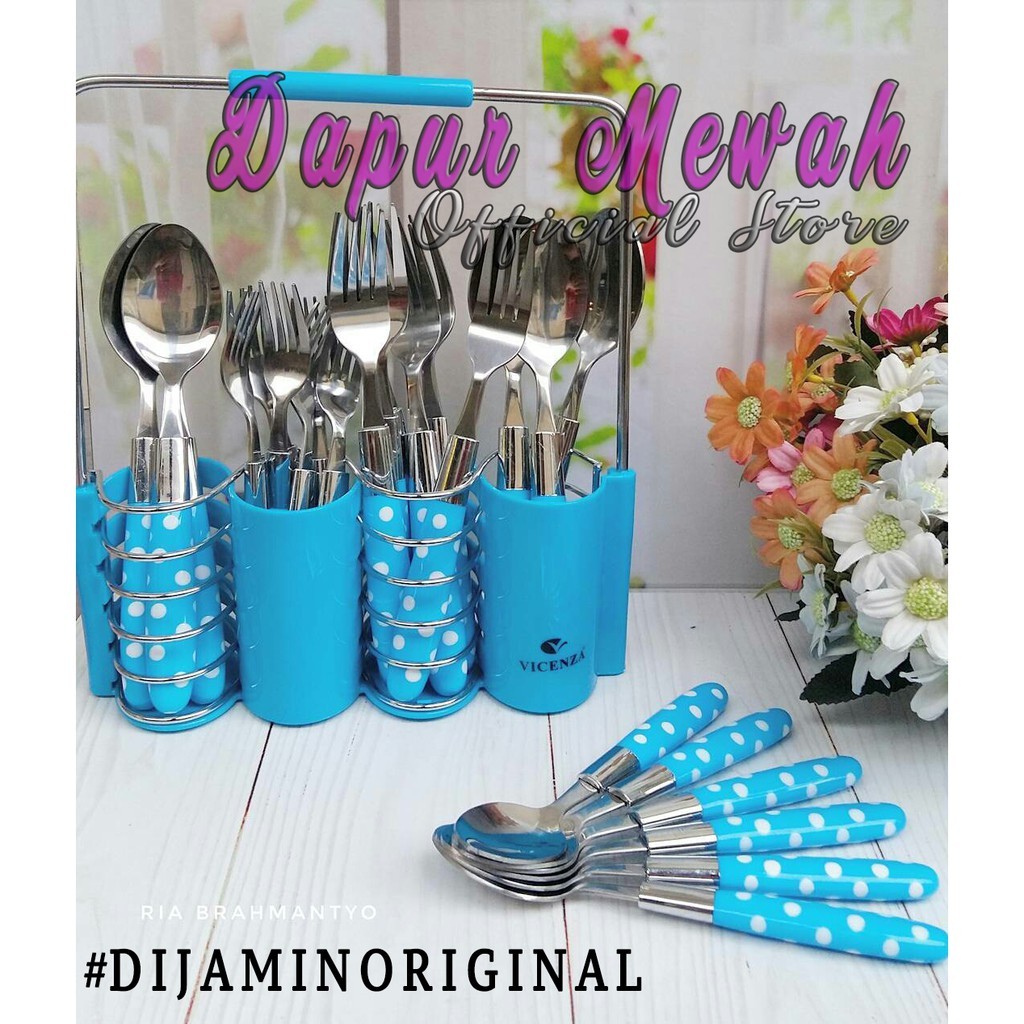 Sendok Set Stainless Stell Motif Polkadot Vicenza V245C Berkualitas Original
