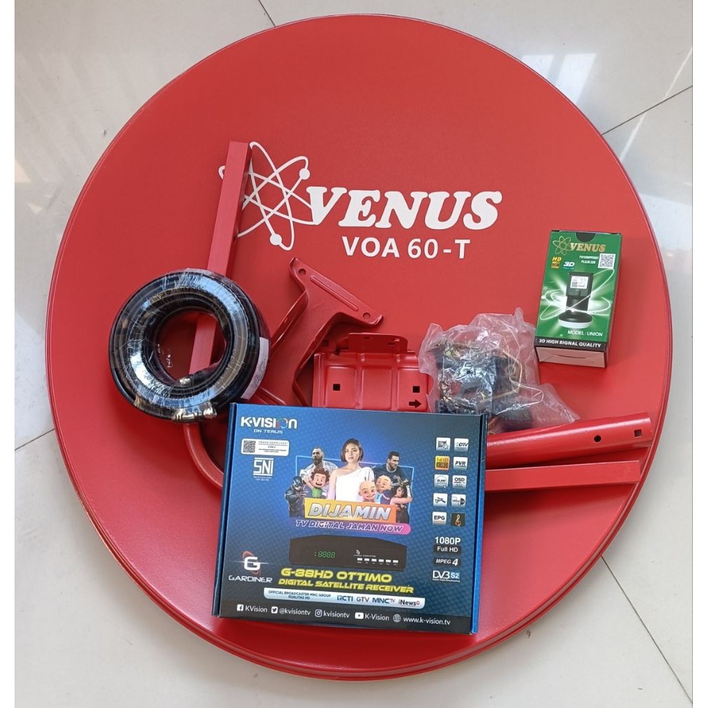 JAMIN MURAH antena parabola venus mini 60cm merah+LNBF+kabel+receiver Gardiner ottimo(BISA LANGSUNG 