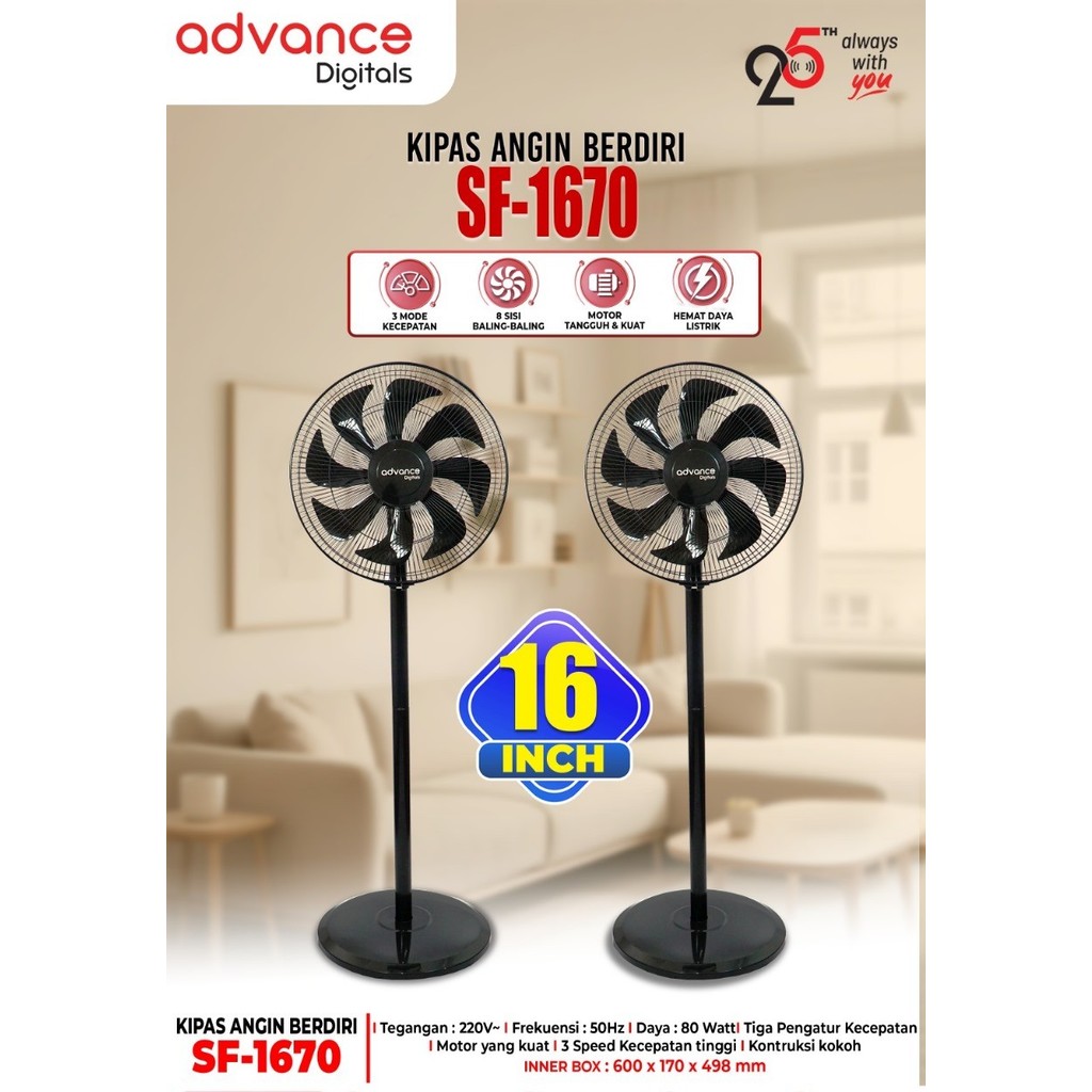 Advance Kipas Angin Listrik kipas angin berdiri kipas angin duduk Stand  Fan 16inc Fan Stand/Meja ki