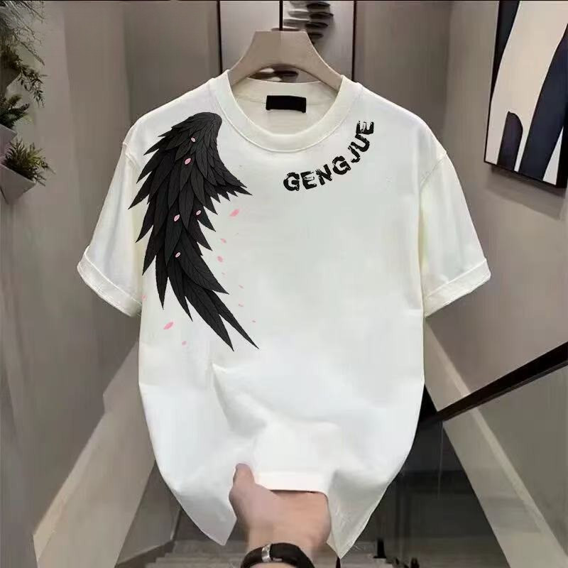 COD (Dikirim dalam 24 jam)MIEMIE.Kaos Elang Putih—Kaos longgar dengan desain burung biru dan sayap b