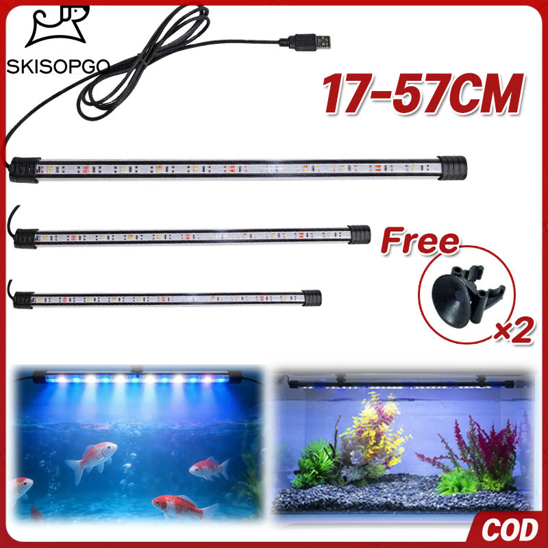 SKISOPGO 57CM Lampu Aquarium Lampu LED Celup Aquarium Lampu Penerangan Akuarium Lampu Tahan Air USB 